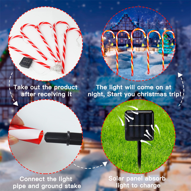 Christmas Pathway Lights Outdoor Waterproof, 5Pack Candy Cane with Stars Solar Powered Christmas Garden Stake Lights