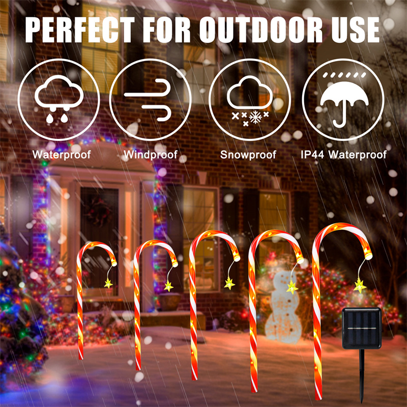 Christmas Pathway Lights Outdoor Waterproof, 5Pack Candy Cane with Stars Solar Powered Christmas Garden Stake Lights