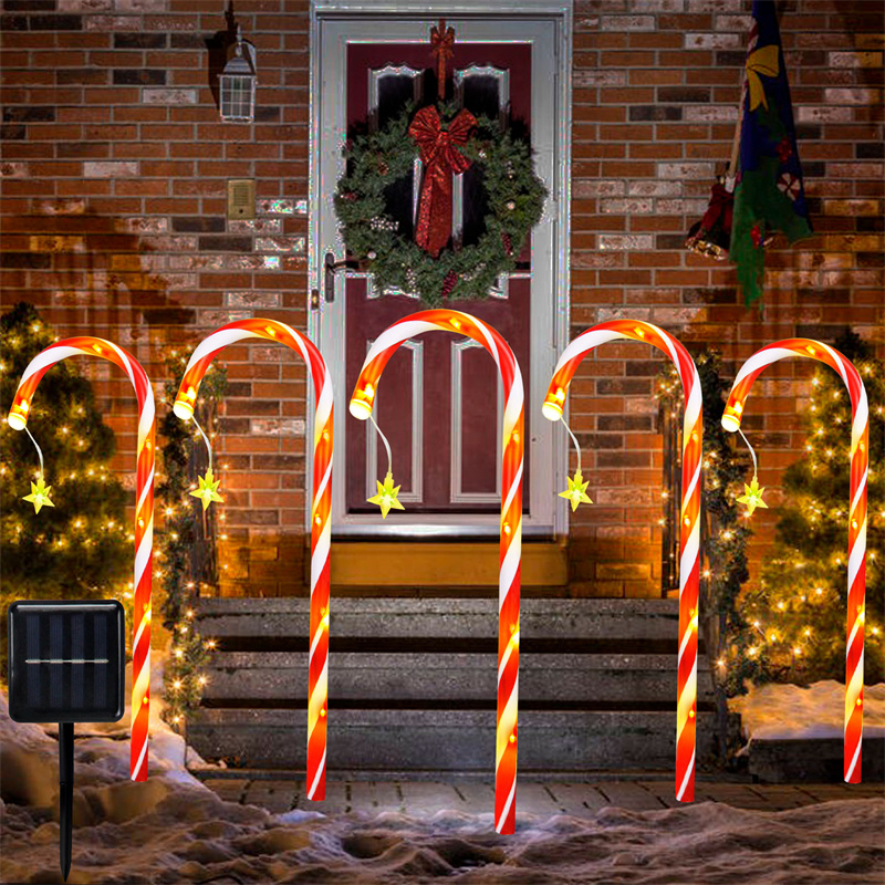 Christmas Pathway Lights Outdoor Waterproof, 5Pack Candy Cane with Stars Solar Powered Christmas Garden Stake Lights