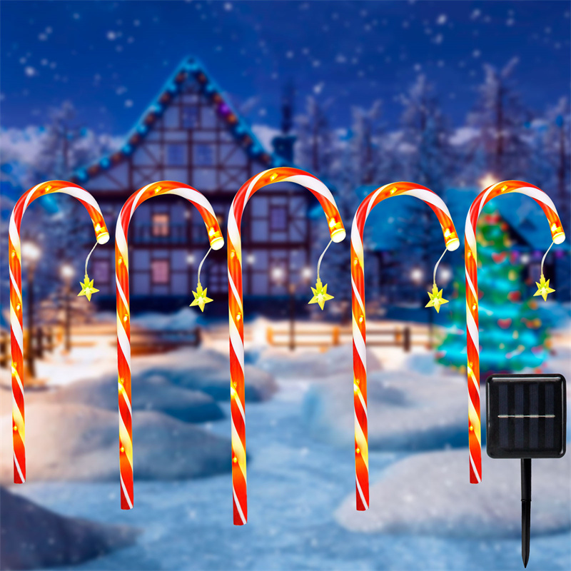 Christmas Pathway Lights Outdoor Waterproof, 5Pack Candy Cane with Stars Solar Powered Christmas Garden Stake Lights