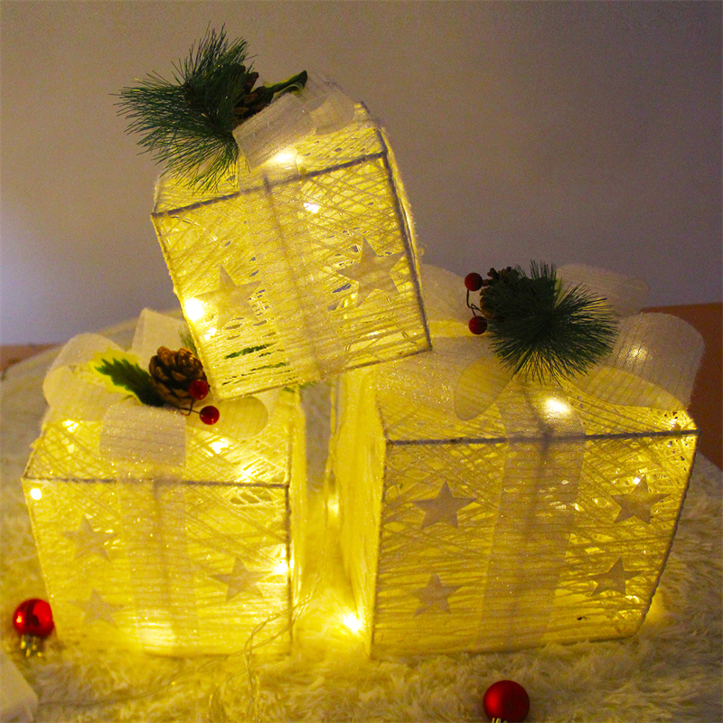 Set of 3 Pre-lit White Christmas Box Decorations Indoor, Battery Operated 