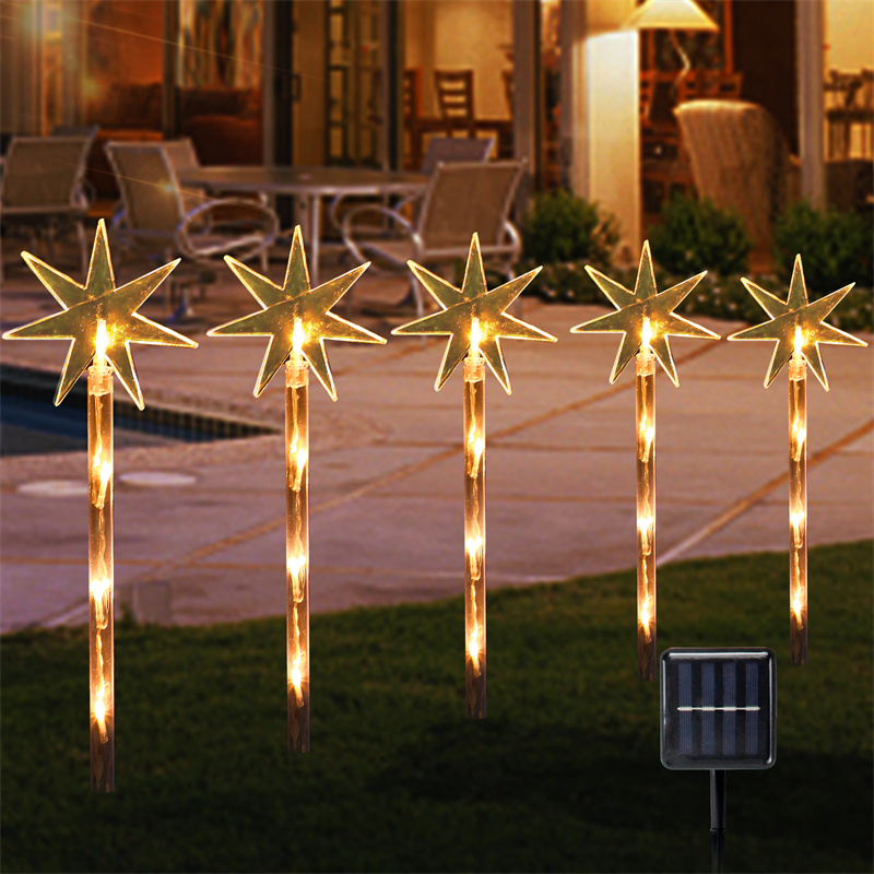 Solar Christmas Lights Outdoor Waterproof 5Pack  star warmwhite