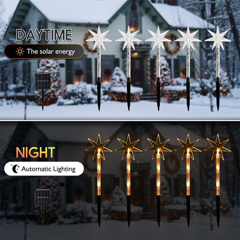 Solar Christmas Lights Outdoor Waterproof 5Pack  star warmwhite