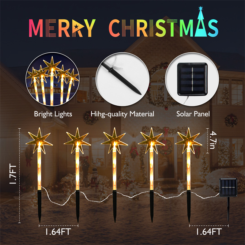 Solar Christmas Lights Outdoor Waterproof 5Pack  star warmwhite