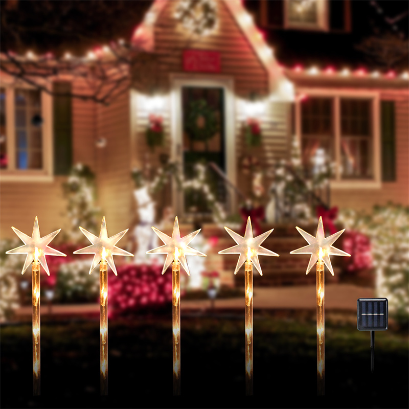 Solar Christmas Lights Outdoor Waterproof 5Pack  star warmwhite