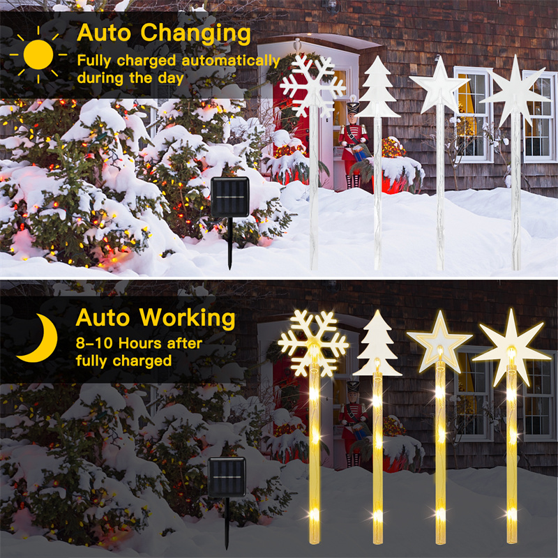 Solar Christmas Lights Outdoor Waterproof, 4Pack Multiple Solar Powered