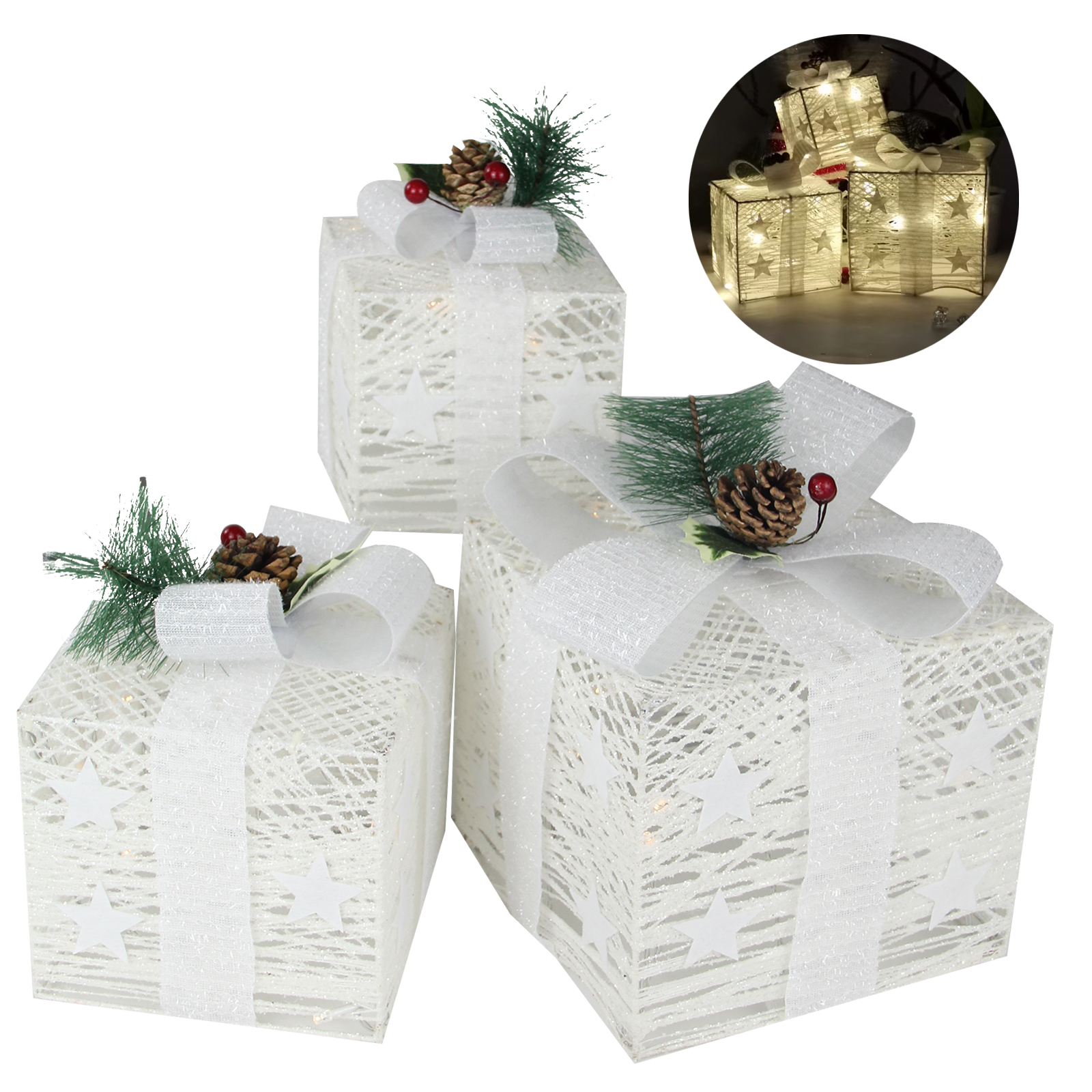 Christmas Lighted Gift Boxes set-cotton