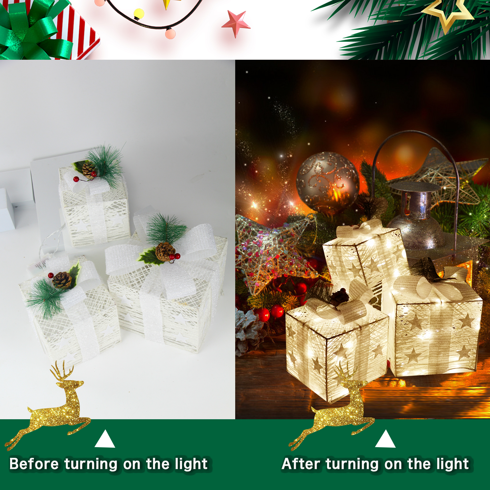 Christmas Lighted Gift Boxes set-cotton