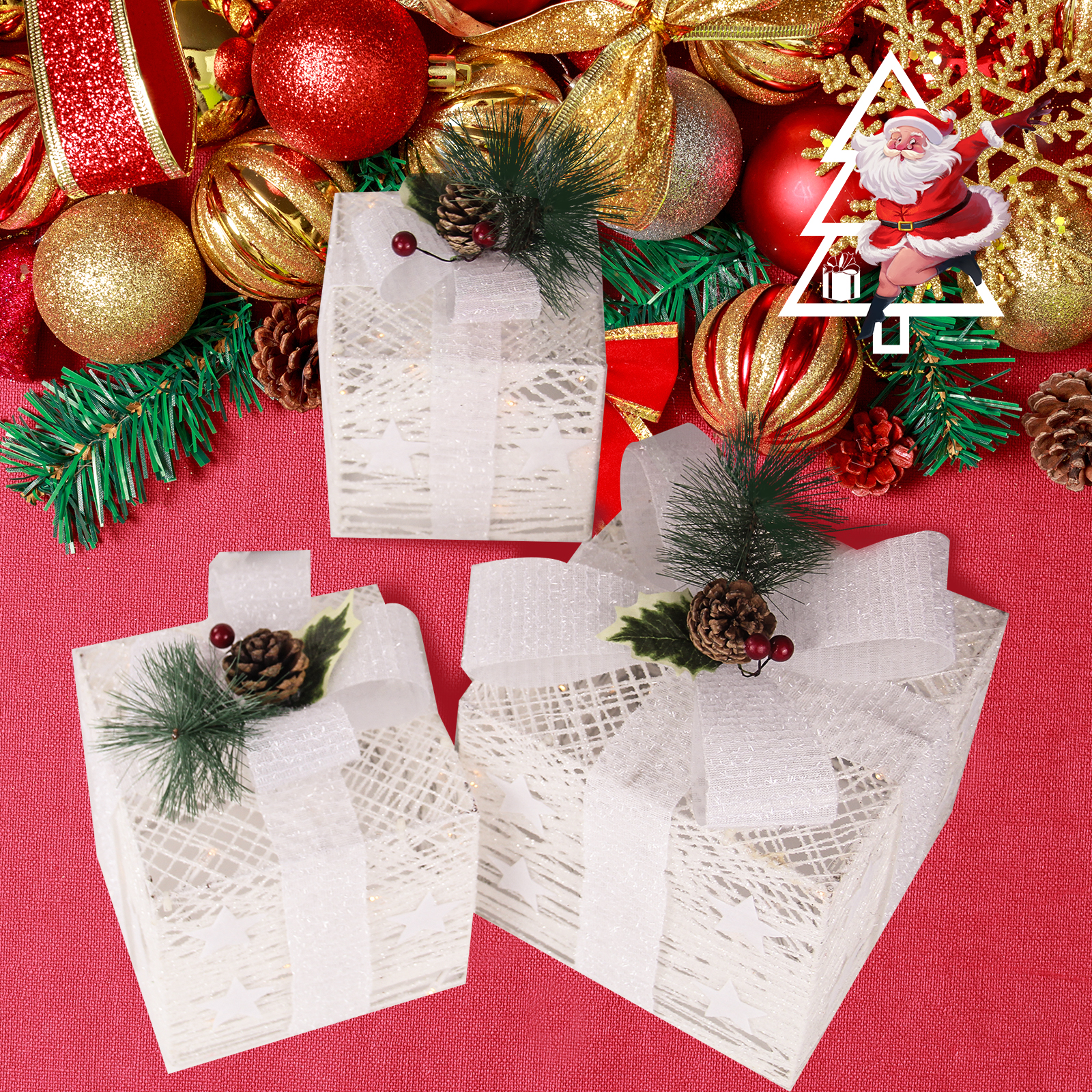 Christmas Lighted Gift Boxes set-cotton